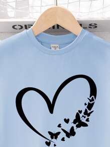 SHEIN Leap Crew 2 件套年轻女孩休闲简约短袖上衣和长裤套装，适合春秋季节 - 彩色 - 查看 3