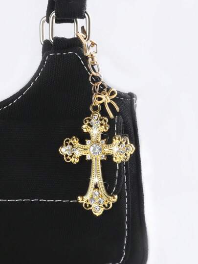 Goth 1 pieza Llavero con dije de cruz gótica dorada estilo Y2K, decoración de bolso para el Día de San Valentín, Halloween