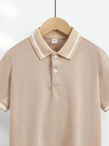Camisa tipo polo de unicolor al estilo de uniforme escolar para niños preadolescentes - Caqui - Ver 4