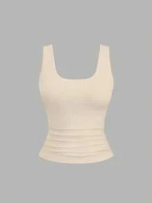 Sweetra Plus Size Women's Summer Short Square Neck Pleated Casual Tank Top