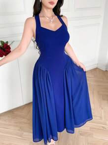 Feyla Vestido de tubo de unicolor con cuello halter hasta la pantorrilla, minimalista y de moda, adecuado para el verano, para mujeres