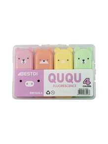SHEIN 4/5/6 couleurs/set Mignon mini stylo fluorescent style ours, pointe oblique couleur macaron. Fournitures scolaires et de bureau
