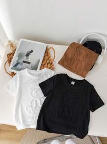 SHEIN Leap Crew Áo thun nam phong cách Hàn Quốc thường ngày, in hình gấu 3D dễ thương, ngộ nghĩnh, nhiều mẫu (3 kiểu, 1 áo mỗi kiểu), mùa hè. - Nhiều màu - Xem 1