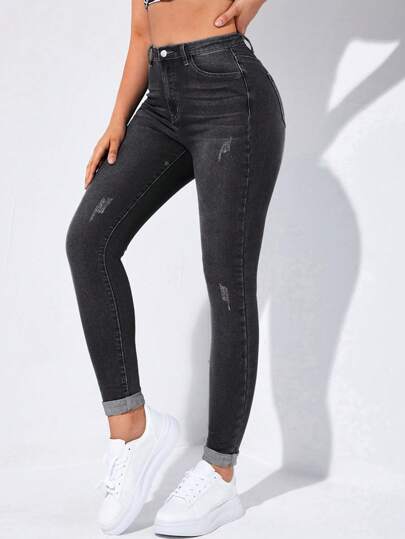 Flexra SpringHigh Waist Ripped Skinny Jeans Women Jeans High Waisted