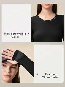 OutZeal Women Tummy Control Buttery Soft Quick Dry Round Neck Long Sleeve Thumb Hole Outdoor Tee Gym Workout Top Fall