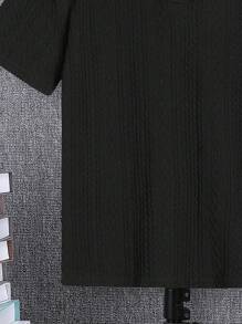 SHEIN 適合青少年男孩穿著的純色短袖polo衫 - 黑色 - 查看 3