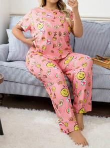 Pyjamaset in grote maten met hart-, cartoon- en grafische print