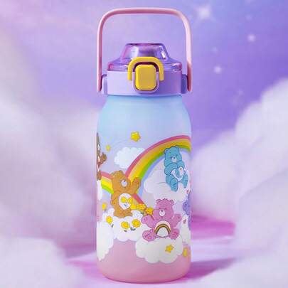 SHEIN X Care Bears 34 Oz (1000ml) Cute Printed Water Bottle, Sports Water Bottle With Top Handle, Suitable For Sports And Travel, Pink Blue