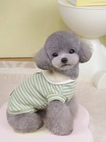 PETSIN Light Green Happy Dog Paw Print Lightweight Breathable Pet Shirt With Collar, Casual Comfortable Design For Summer