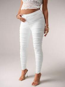 MaterniChic Solid Color Knit Slim Fit Maternity Leggings For Sexy Party - White - View 3