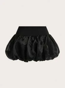 Comfortcana Plus Size Fashionable Black Mini Bubble Skirt - Black - View 2