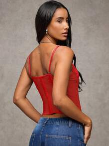 SHEIN BAE 女士性感蕾丝吊带背心，音乐会，女士高街百搭蕾丝，适合约会之夜、狂欢派对、生日派对、派对装扮、外出、圣诞节 - 紅色 - 查看 2