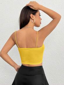 SHEIN PETITE Ladies' Solid Color Spaghetti Strap Tank Top, Simple & Fashionable, Suitable For Summer - Yellow - View 2