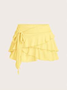 SHEIN ICON Women's Multi-Layer Ruffle Trim Low Rise Y2K Mini Yellow Skirt - Mustard Yellow - View 1
