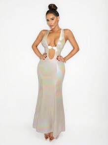 Zolique Women's Sexy Laser Cut Sleeveless Dress - Silver - View 4