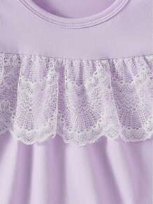 SHEIN Infant/Baby Girl Soft Solid Light Pink Long Sleeve Frilly Hem Nightgown Loungewear - Mauve Purple - View 5