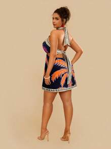 Travachic Plus Size Vacation Woven Print Bodycon Mini Dress For Women - Black - View 2