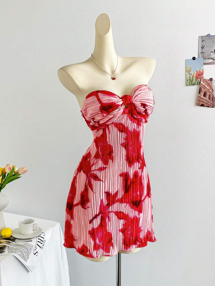 Soleia 女士花卉印花度假前系带迷你抹胸连衣裙 - 粉色 - 查看 1