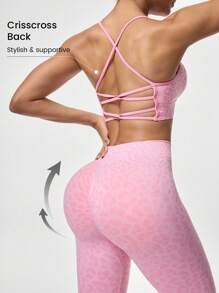 SHEIN Sports Women's Leopard Print 2pcs Sports Bra & Wide Leg Pants Fitness Outfit