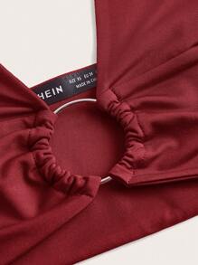 SHEIN ICON Women's Solid Color Spaghetti Strap Simple Fashion Spaghetti Strap, Suitable For Summer - Burgundy - View 4