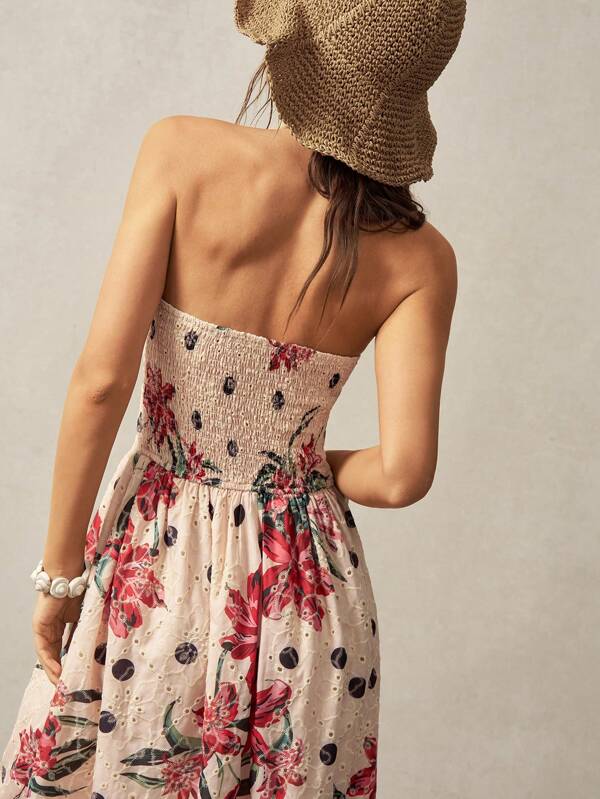 Bohemela Sommer Ostern Boho-Stil Strandkleid mit Blume Muster ohne Ärmel für Damen