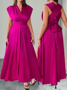 Celure Abito a-line con scollo a v, plissettato e avvolgente, per donne di taglia curvy