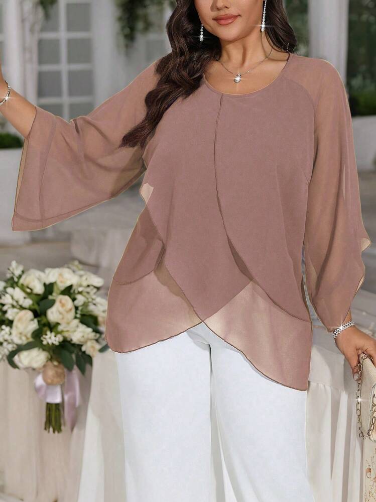 SHEIN Clasi Camisa casual minimalista con diseño por capas y patchwork de mujer, adecuada para Año Nuevo, San Valentín, Día de Acción de Gracias, Navidad, Pascua, Día Nacional, Baile, Nochevieja, Fiesta de Navidad, Decoración navideña, Ropa de casa navideña, Vacaciones de primavera - Rosa vieja - Añade 5