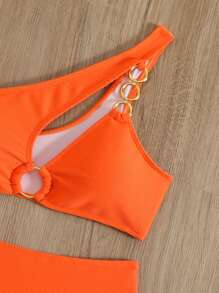 SHEIN Swim Conjunto de bikini de una pieza con corte sexy en unicolor para mujer, ideal para playa de verano