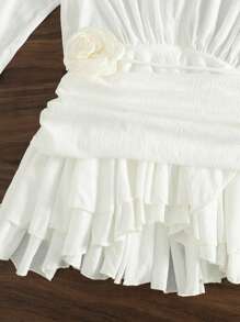 SHEIN Swim Vestido de cubrir blanco con manga de volantes y volante sin bikini para el verano