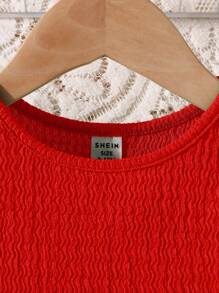 SHEIN Baby Girl Summer Cute Solid Color Textured Sleeveless Top And Elastic Waist Loose Pants Set - Red - View 4