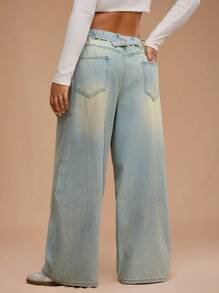 Forever 21 Plus Size Women's Pocketed Wide Leg Loose Casual Versatile Jeans