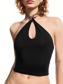 LYSMO Top sin mangas de moda sexy con cuello de halter y calado para mujer