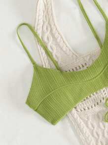 Swim Mod Damen Unifarben Bikini-Set mit Trägern und Hose, einfach und stilvoll für den Alltag Outfit, Badeanzug für Sommerurlaub am Strand - Senfgelb - Übersicht 3