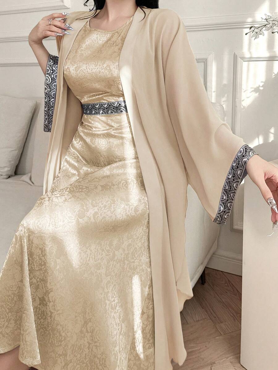 DAZY 2 Pieces Set : Sleeveless Patchwork Shirt Dress & Shirt For Women