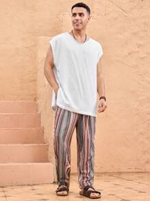 Manfinity VCAY Men's Casual Woven Loose Solid Color Short Sleeve T-Shirt - White - View 3