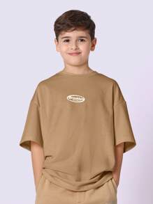 SUMWON Brooklyn Logo Oversized T-Shirt Youth Athletic Casual Street Style Urban Fashion Classic Summer Short Sleeve Cotton Blend Top Urban Streetwear Essential - Mocha Brown - View 1