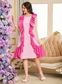 Teen Girl Sleeveless Round Neck Simple Stylish Summer Dress - Hot Pink - View 5