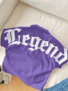 SHEIN 1 pieza Camisa de manga de murciélago con patrón de letras versátil, cómoda y casual para niños, apta para primavera y verano - Morado - Ver 6