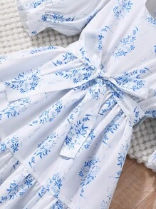SHEIN Rochie de vară pentru fete Tween, cu gât pătrat, la modă simplă, cu mâneci scurte