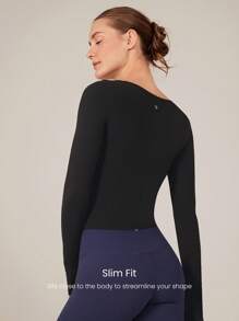 GLOWMODE FeatherFit™ Maglietta a maniche lunghe scollo tondo senza impatto con taschine estraibili, pratica per lo yoga e l'uso quotidiano