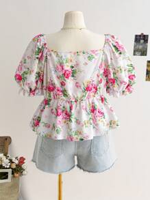 SHEIN WYWH Plus Size Romantic Holiday Short Sleeve Shirt Blouse