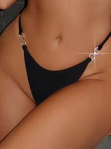 Swim SXY Bộ đồ bơi cổ tam giác gợi cảm hai đường hầm màu đen cổ điển dành cho nữ 2 món - màu đen - Xem 4