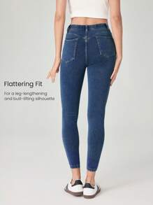 GLOWMODE Jeanious 超弹力经典牛仔紧身牛仔裤 瑜伽日常 带五个口袋 瑜伽日常 - 淺色水洗藍 - 查看 3