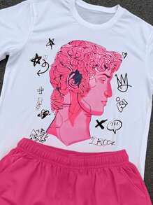 Manfinity EMRG 2pcs/Set Men's Manfinity Streetrush Large Numeral Print Outfit - Multicolor - View 3