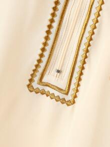 2pcs/Set Young Boy Traditional Robe Attire Abaya/Thobe For Ramadan/EID/Mubarak - Apricot - View 4