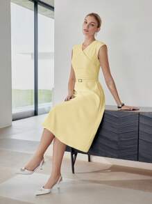 MOTF PREMIUM FOLD PLEATED BELTED DRESS