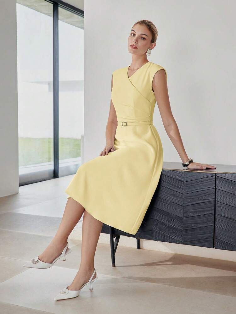FOLD PLEATED BELTED DRESS