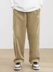 Manfinity Hypemode Pantalones de pana holgados para hombre con parche con letras