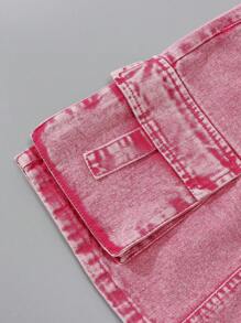 Denimly Tween Girls 2pcs Casual Set: Loose Fit Hoodie T-Shirt With English Letter Print & Sweet Pink Denim Cargo Skirt With Elastic Waist, Urban Street Style - White - View 5