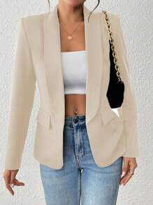 SHEIN PETITE 女士纯色正装商务西装外套 - 杏色 - 查看 1